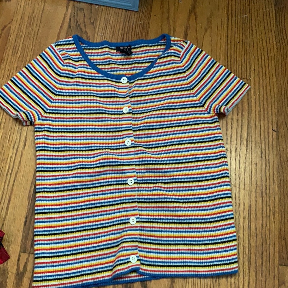 Multi colored striped button up shirt